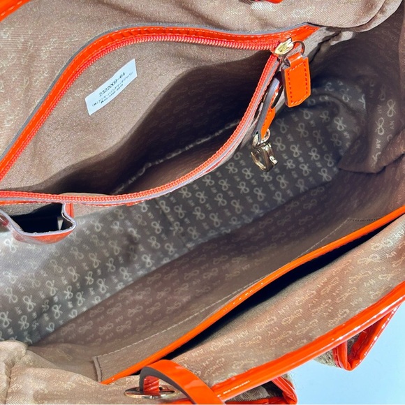 Anya Hindmarch Orange Patent Leather Trim Woven Beach Tote - Picture 8 of 13